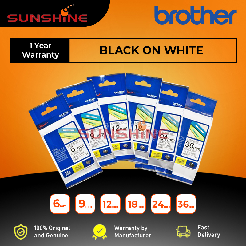 Brother Black On White Tze-211 Tze-221 Tze-231 Tze-241 Tze-251 Tze-261 P-Touch Labelling เทป