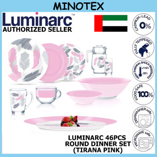 Luminarc Tirana Pink 46 Pcs Round Dinner Set/ Luminarc Dinner Set/ Set Pinggan Luminarc/ Pinggan Luminarc / Set Luminarc