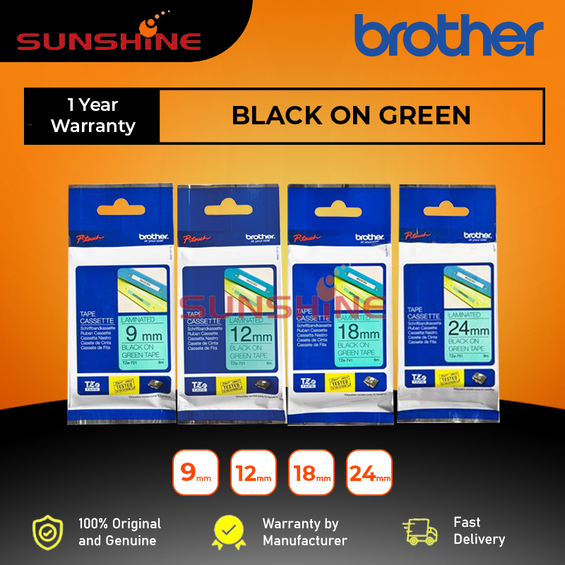 Brother Black On Green Tze-721 Tze-731 Tze-741 Tze-751 P-Touch Labelling Tape