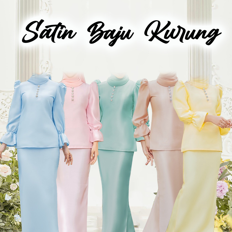Baju Kurung Moden Baju Raya 2024Plain Premium Satin Baju Ironless Kurung SELESA Kurung Baju Kurung ซาติน NIKAH/Tunang
