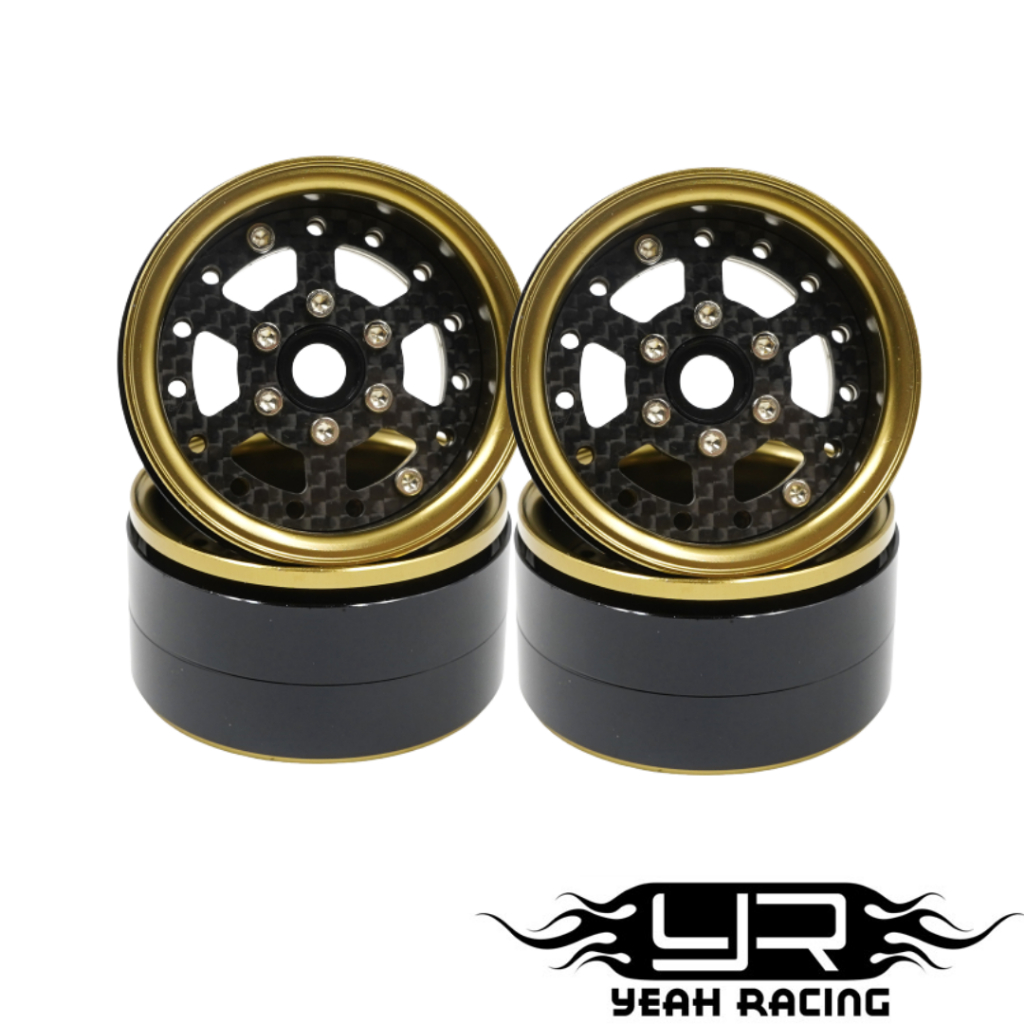 Yeah Racing WL-0169GM 1.9 อลูมิเนียม CNC 6 Spoke w/ Graphite Beadlock Rim 2pcs Gold Titanium 0169
