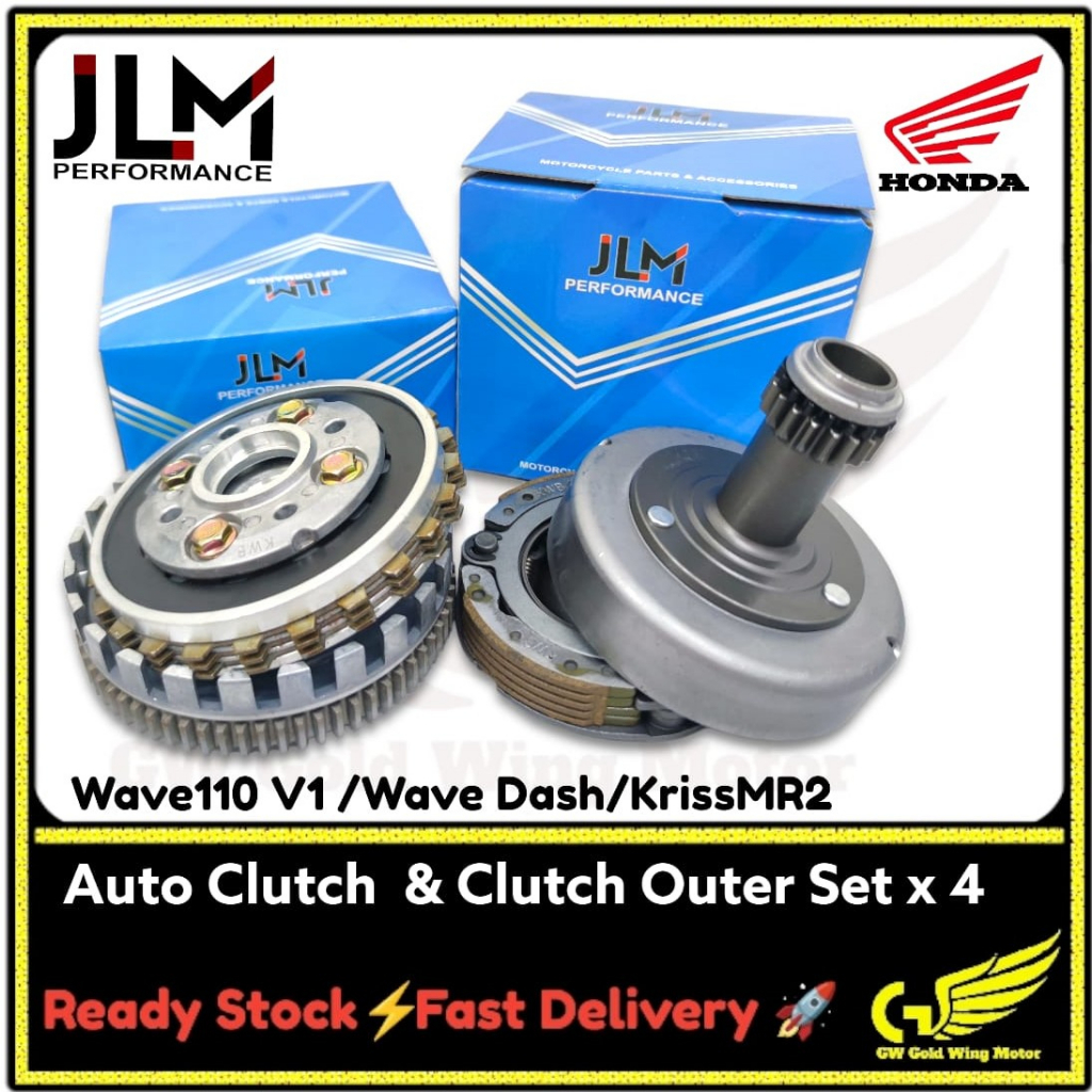 JLM WAVE110 V1 KWB KRISS MR2 AUTO CLUTCH SHOE & CLUTCH OUTER COMP SET x4 DASH110 V1 KRISSMR2