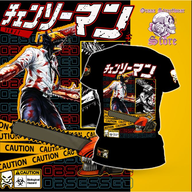 Anime Chainsawman TShirt ออกแบบ Lelaki Wanita ผ้าฝ้ายผู้ชายผู้หญิง TShirt Unisex ผู้ชายผู้หญิงรอบคอส