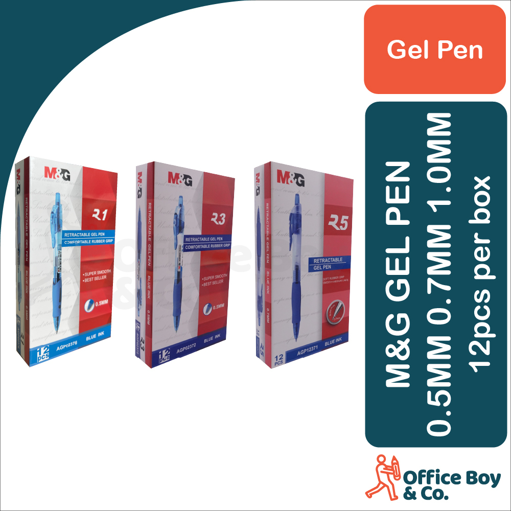 ปากกาเจล M&G (กล่องละ 12 ชิ้น)(R1 - 0.5 มม. / R3 - 0.5 มม. / R5 - 0.7 มม.) / ปากกา Dakwat Basah / M&