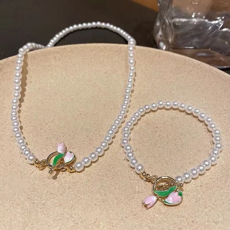 LZ Choker Tulip Gelang Tangan Manik Rantai Pendek Bracelet ชุดสร้อยคอมุกปลอม SGR3