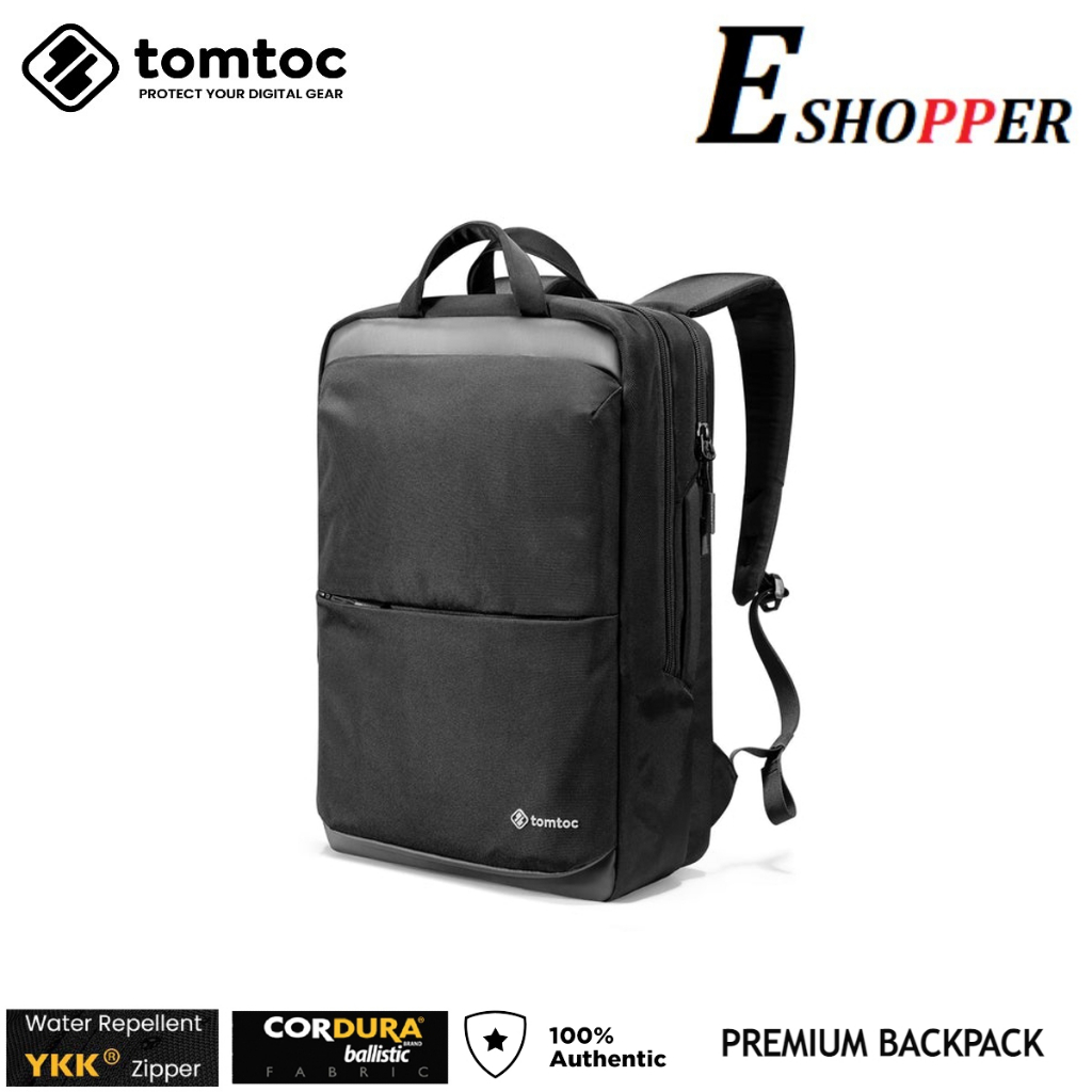 TOMTOC T71M1D1 15.6" PREMIUM URBAN LAPTOP BACKPACK สําหรับการตั้งค่าและการเดินทาง - สีดํา
