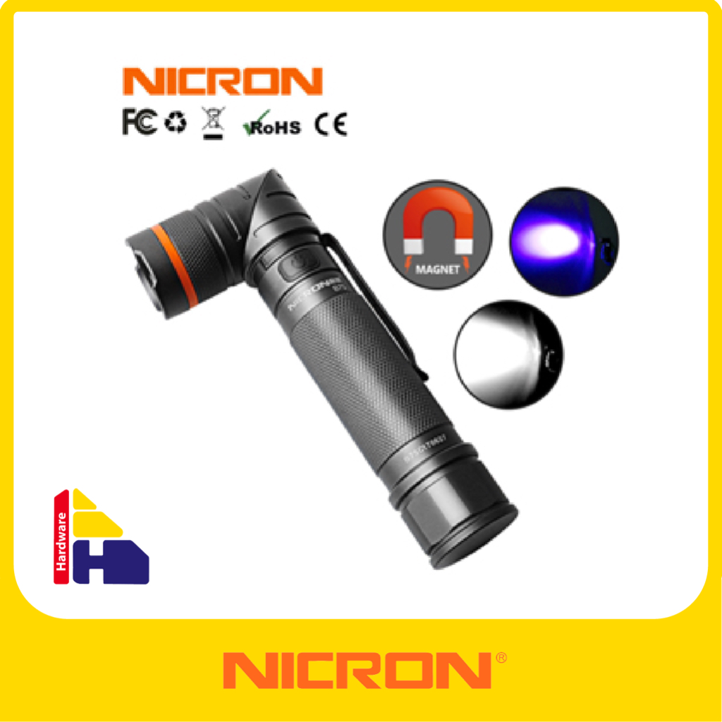 NICRON ไฟฉายบิดแบบชาร์จไฟได้พร้อมไฟ UV 10W - B75 (1000 Lumens)