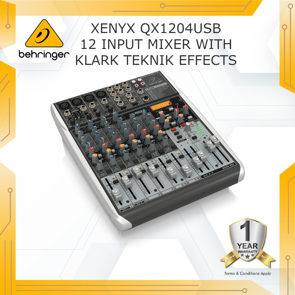 Behringer XENYX QX1204USB Premium 12-Input 2/2-Bus Mixer with XENYX Mic Preamps, โปรเซสเซอร์ FX, อิน