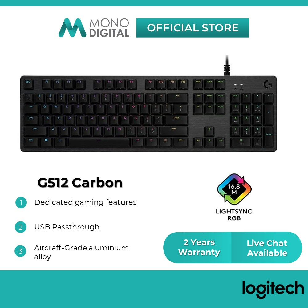 Logitech G512 CARBON LIGHTSYNC RGB คีย์บอร์ดเกมกลแบบมีสาย (GX สีน้ําตาล/แดง/น้ําเงิน Swtiches)