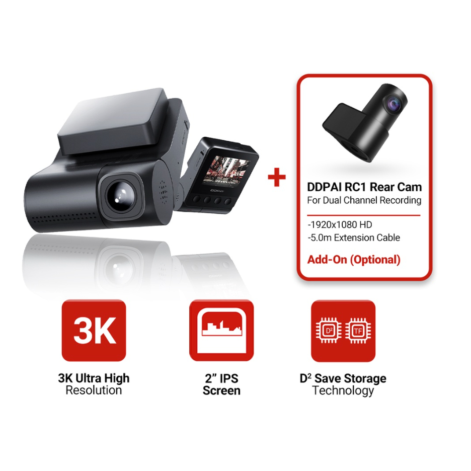 DDPAI Z40 1944P Dash Cam ด้านหน้าและด้านหลัง Cam พร้อมการ์ดหน่วยความจํา 32gb