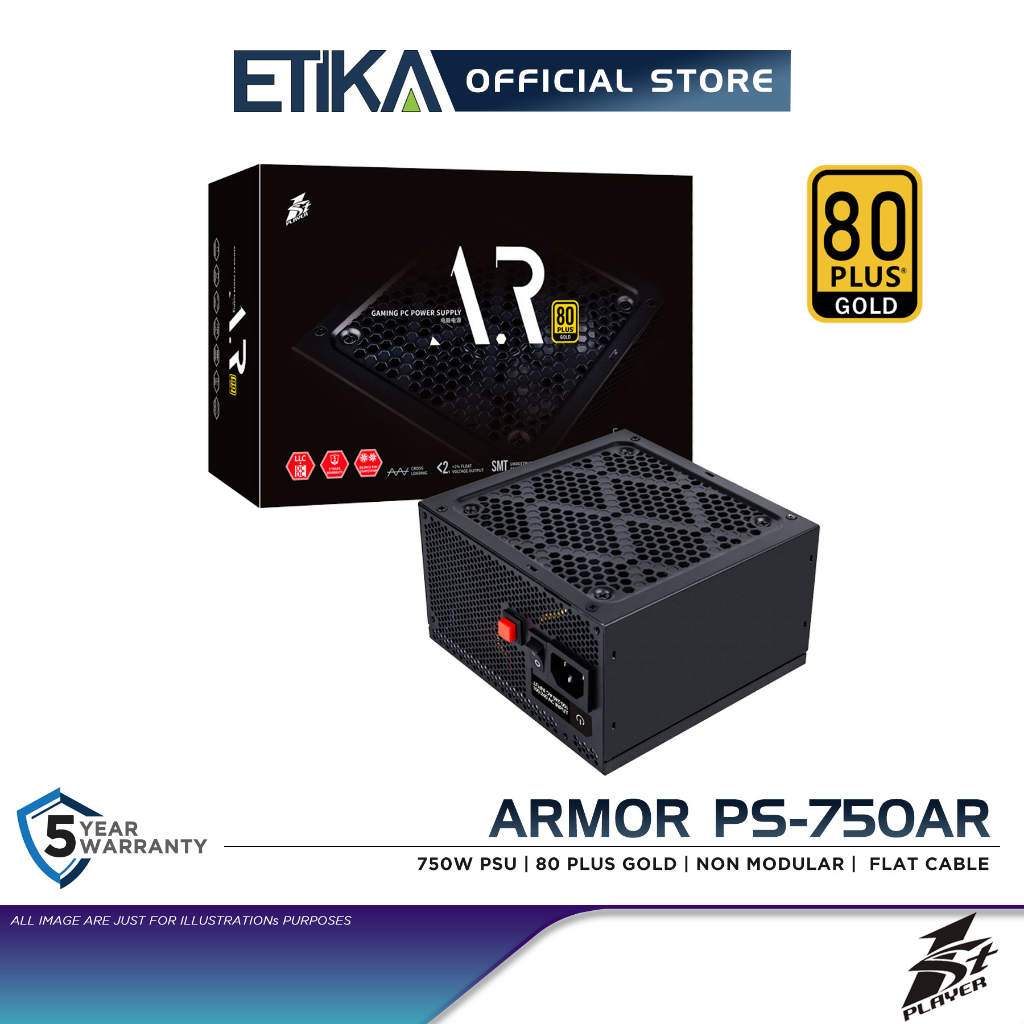 1st Player Armor PS-750AR AR7.5 750W แหล่งจ่ายไฟ PSU 80 Plus Gold Non Modular Flat Cable