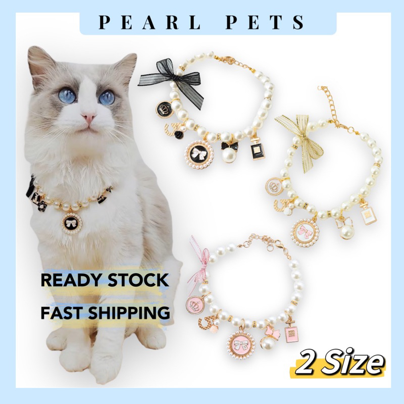 ปลอกคอสัตว์เลี้ยงมุกโซ่แฟชั่น Rantai Kucing Anjing ปลอกคอสัตว์เลี้ยงปลอกคอสุนัขคอสัตว์เลี้ยง Anjing 