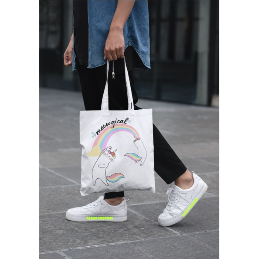Unicorn Lover Special Canvas Tote Bags Tuition Students Bags สีขาว