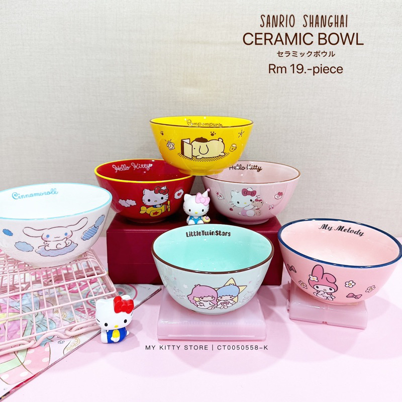 Sanrio Shanghai Hello Kitty My Melody ชามเซรามิก Cinnamoroll Pompompurin Kerppi ชามข้าว Mangkuk Sera