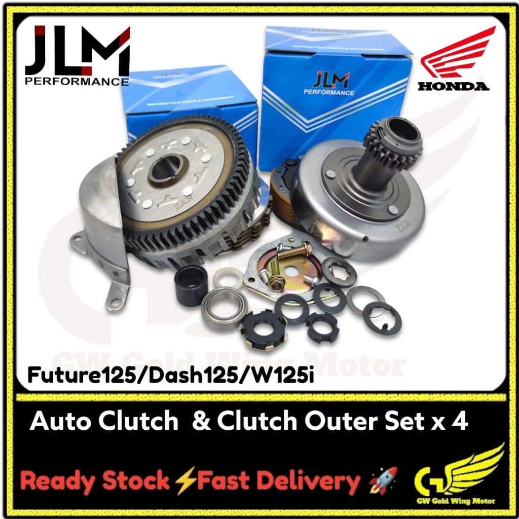 JLM FUTURE125 KYZ DASH125 FI W125i AUTO CLUTCH SHOE & CLUTCH OUTER COMP SET x4 FUTURE FI WAVE125i