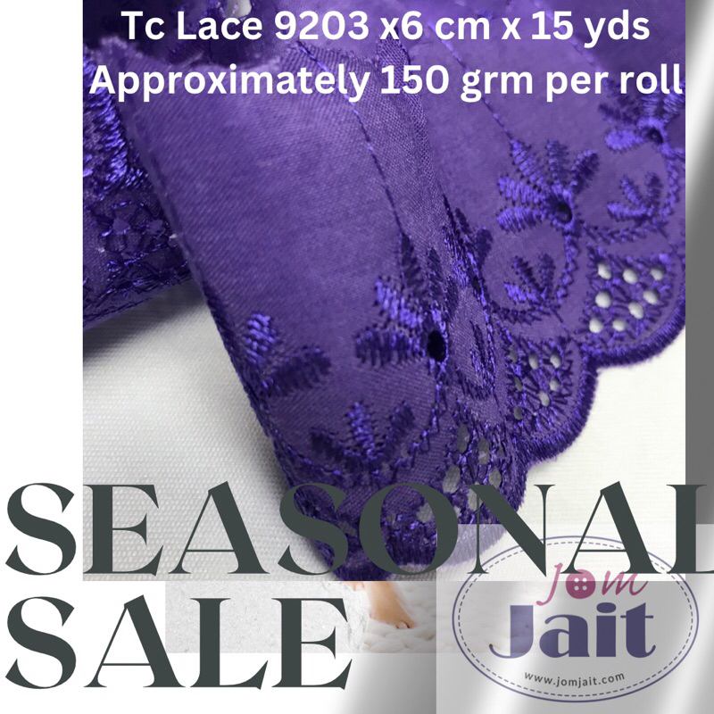 Tc Lace 9203C x 6.0 cm x 15 yds (15 Yds Per Roll) Telekung Lace / พรมสวดมนต์ ลูกไม้ / ลูกไม้ผ้า