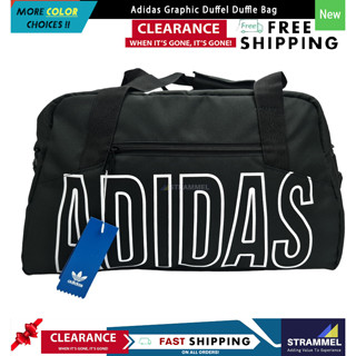 Adidas กระเป๋าสะพายไหล่ พิมพ์ลายกราฟฟิค Duffel Duffle Weekender สีดํา