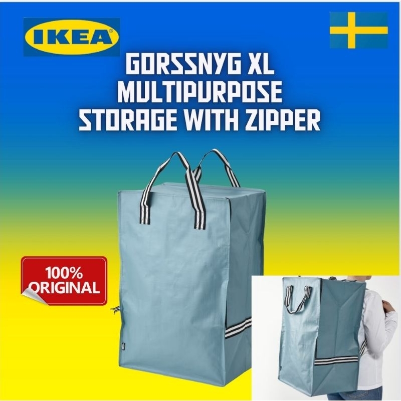 Ikea gorssnyg กระเป๋าเป้สะพายหลัง มีซิป สีฟ้า