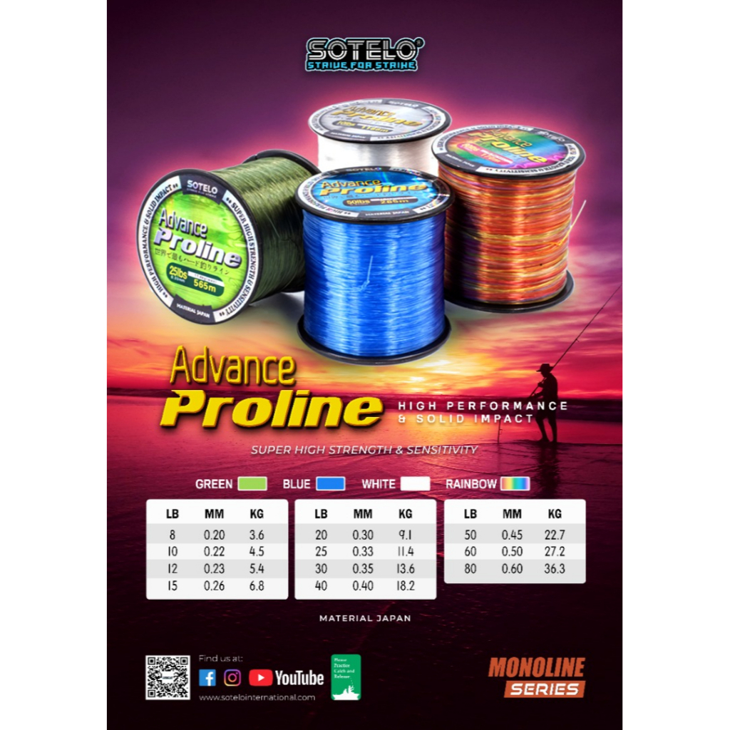 80 LBS/0.60MM SOTELO ADVANCE PROLINE สายตกปลา Tali Pancing (สาย Proline Mono)