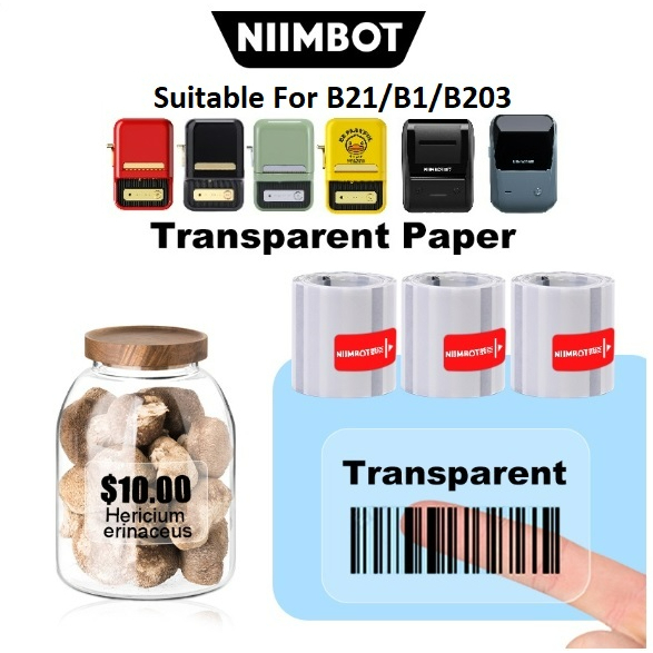 Niimbot B21 /B1/B203 Label Sticker Paper Roll Jing Chen สําหรับเครื่องพิมพ์ฉลาก B21 - โปร่งใส