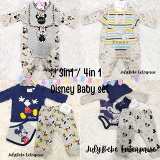 Disney baby 3in1 ชุดจั๊มสูท รอมเปอร์ แขนยาว กางเกงขาสั้น สําหรับเด็กทารก 3 ชิ้น