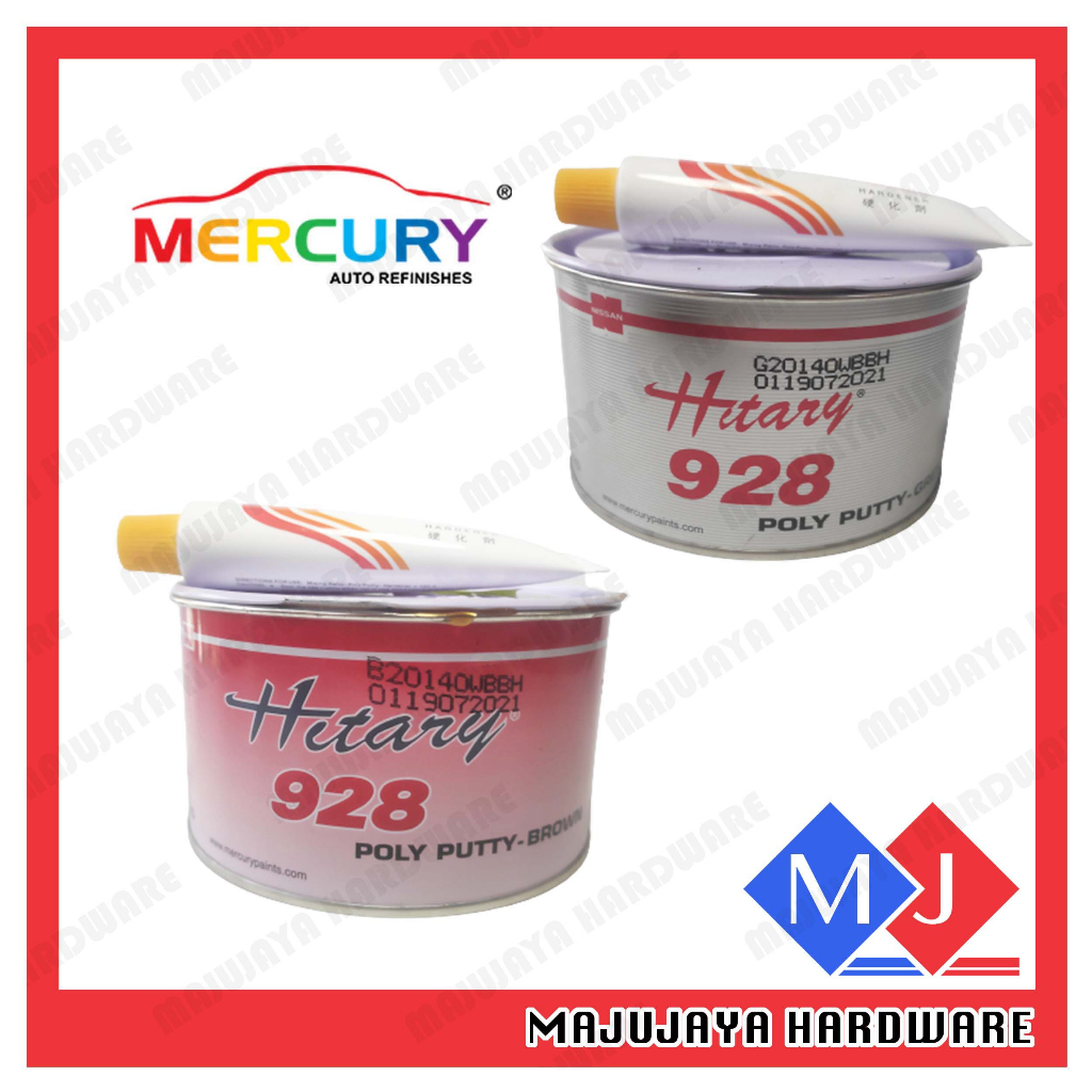 MERCURY HITARY 928 Nissan Poly Car Putty Brown 1KG พร้อม Hardener Simen Kereta สีน้ําตาลสีเทา