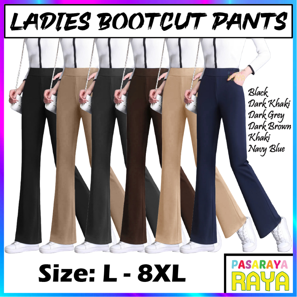 Seluar Bamboo Slack Bootcut Plus Size L-8XL กางเกงขาม้าผู้หญิง Seluar Getah Slack Panjang