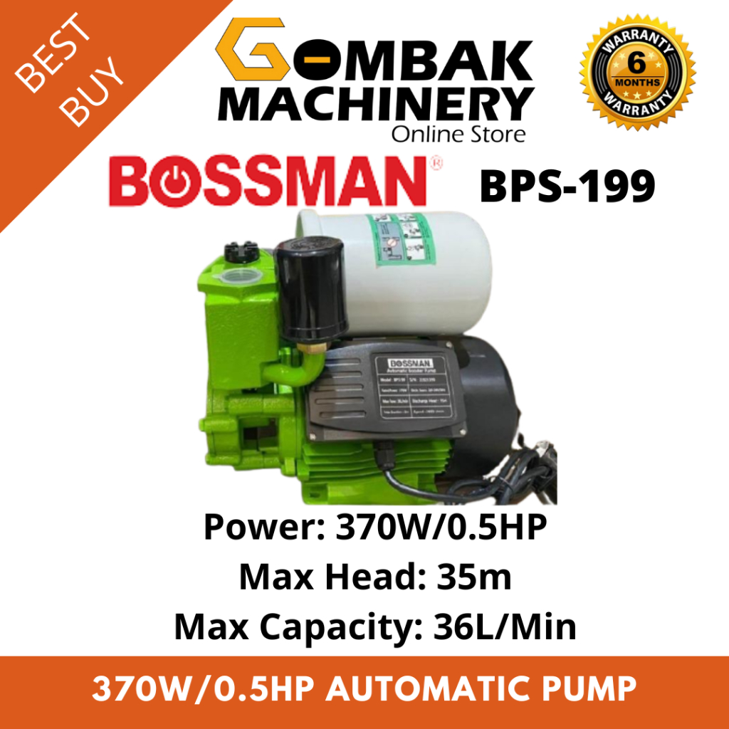 BOSSMAN BPS-199 1"x1" 370W/0.5HP ปั๊มบูสเตอร์น้ําอัตโนมัติ -6 เดือนรับประกัน