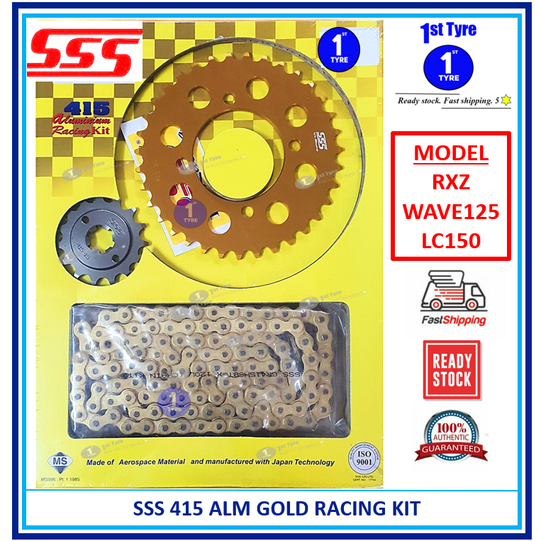 SSS 415 HSBT RXZ, WAVE 125, LC150 Sprocket Gold Chain Kit Racing Kit ชุด SSS 415 Racing Chain Kit