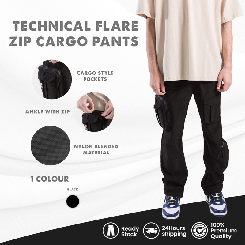 Dc CLOTHING TECHNICAL FLARE ZIP CARGO PANTS *จัดส่ง RM1.90 เท่านั้น*