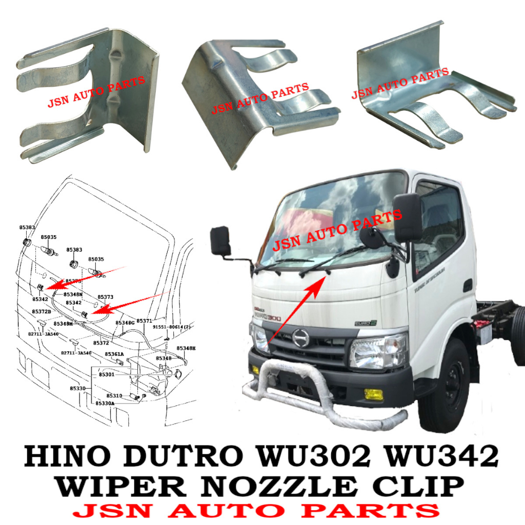 J01S08 WIPER NOZZLE CLIP HINO 300 DUTRO WU302 WU342 LORRY TRUCK AKSESORI