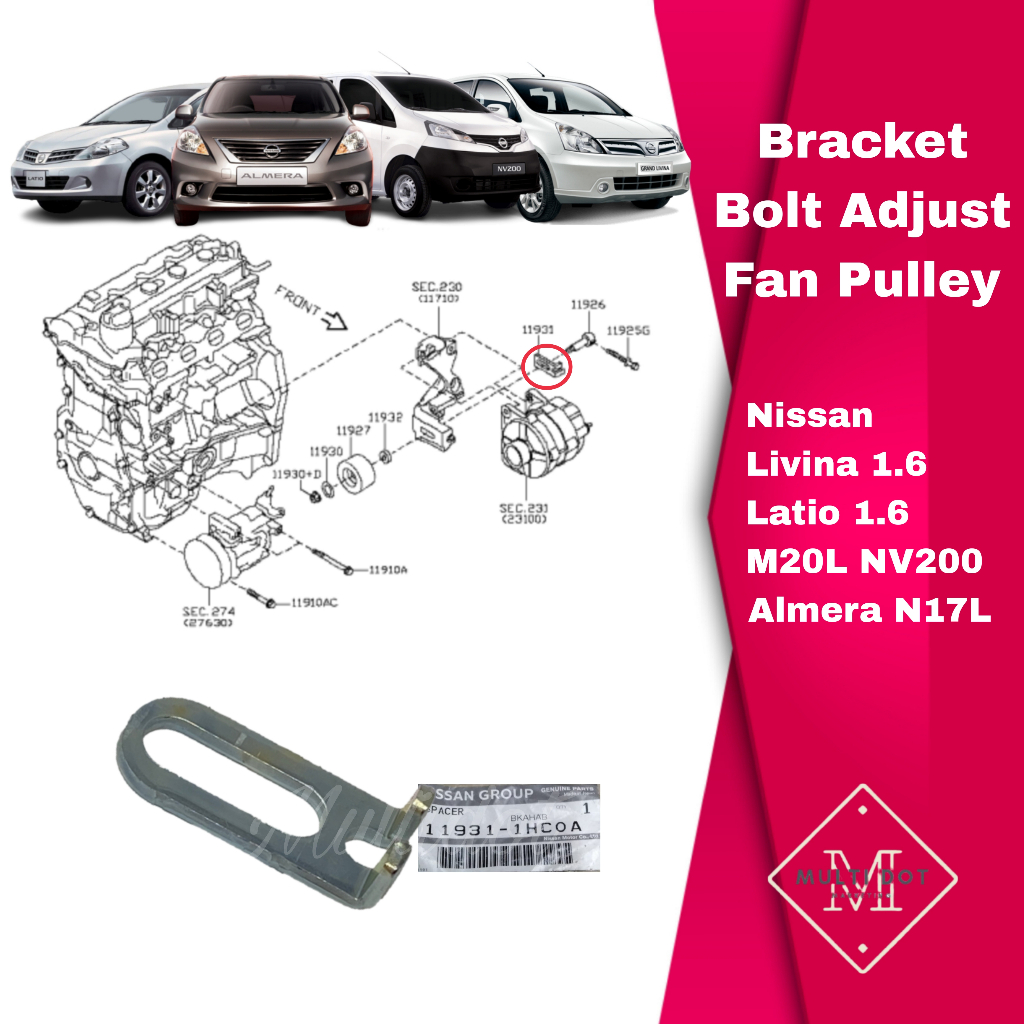 Nissan Bracket ปรับพัดลมรอก Livina L10L-1.6 Latio C11L-1.6 NV200 M20L Almera N17L 11931-1HC0A
