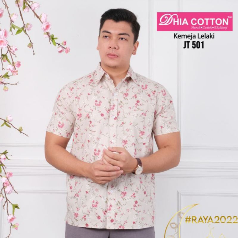 Kemeja Batik JT501 (ครีม) ผ้าฝ้ายอังกฤษ Baju Lelaki Baju Kemeja Cotton Regular Fit Men เสื้อลําลอง B