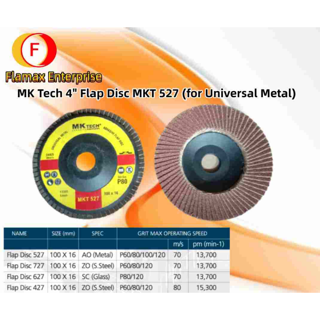 MK Tech 4"  (100 x 16mm) Flap Disc MKT 527, MKT 727