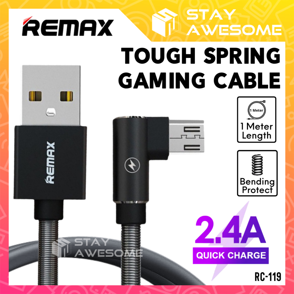 REMAX สาย L Shape Gaming 2.4A โทรศัพท์ Android PD Type C Cabel 90 องศา Micro USB ถึง Taip C SARC119