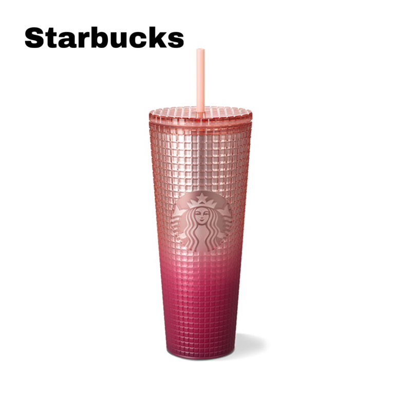 Starbucks แก้วเก็บความเย็น ลายตาราง สีชมพู (24 ออนซ์)