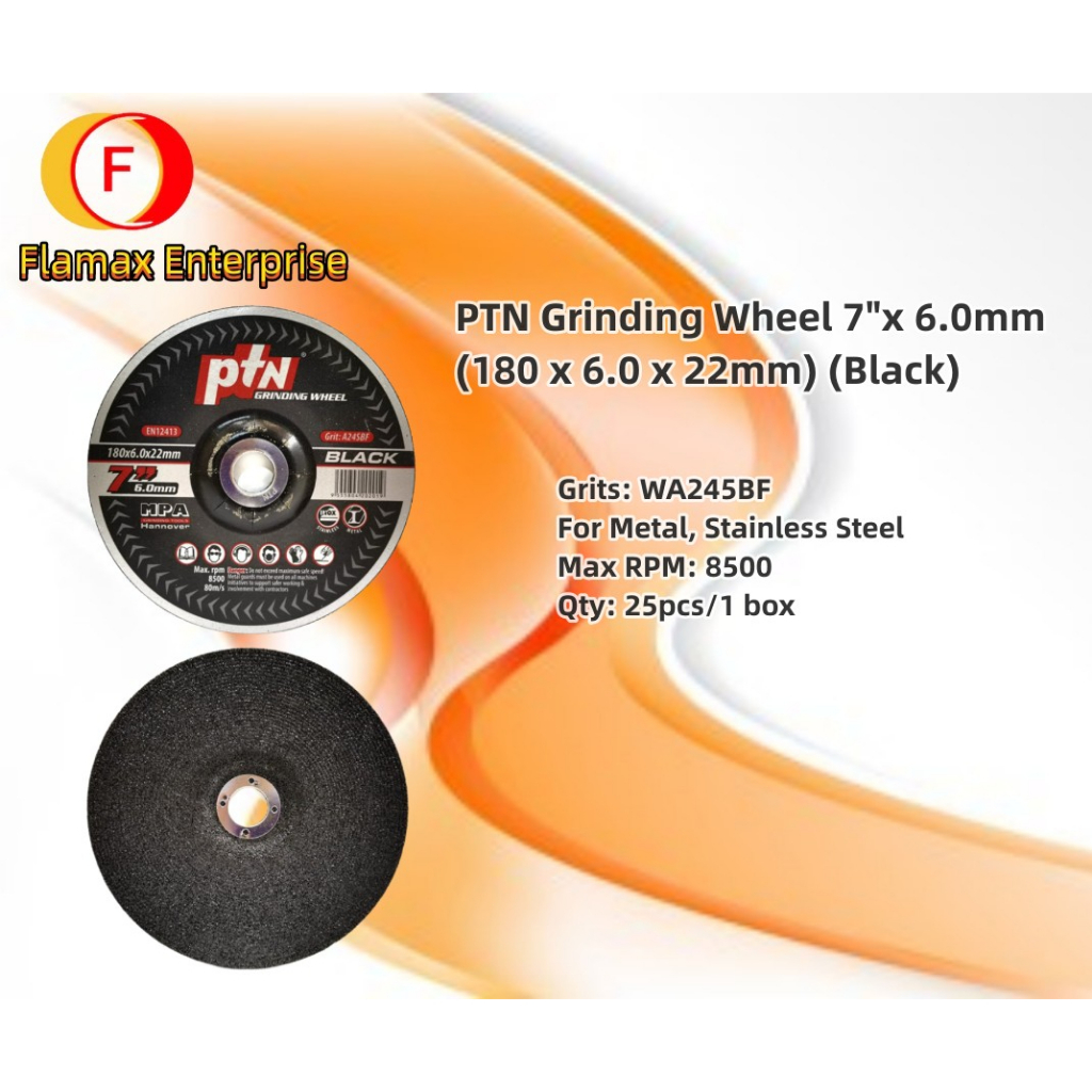 Ptn หินเจียร 7"x 6.0mm (180 x 6.0 x 22mm) (ดํา/เขียว/แดง)