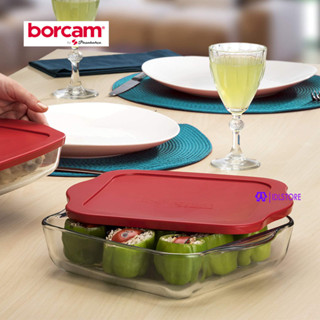 Borcam 1.95L แก้ว ทรงสี่เหลี่ยม พร้อมฝาพลาสติก / ภาชนะเก็บอาหาร / Bakeware