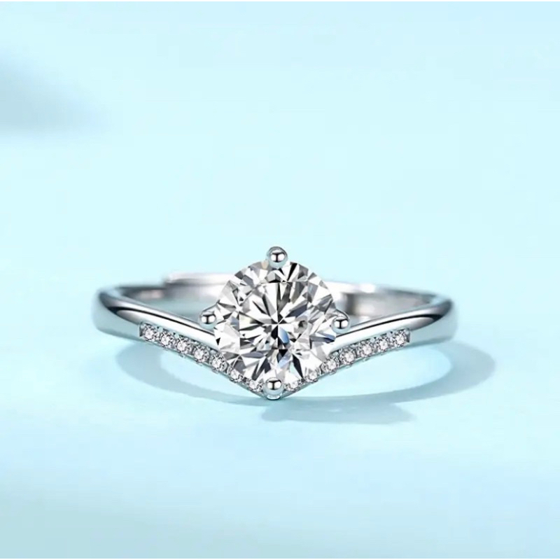 S925 Moissanite Diamond 1 กะรัต V Band แหวน Cincin GRA
