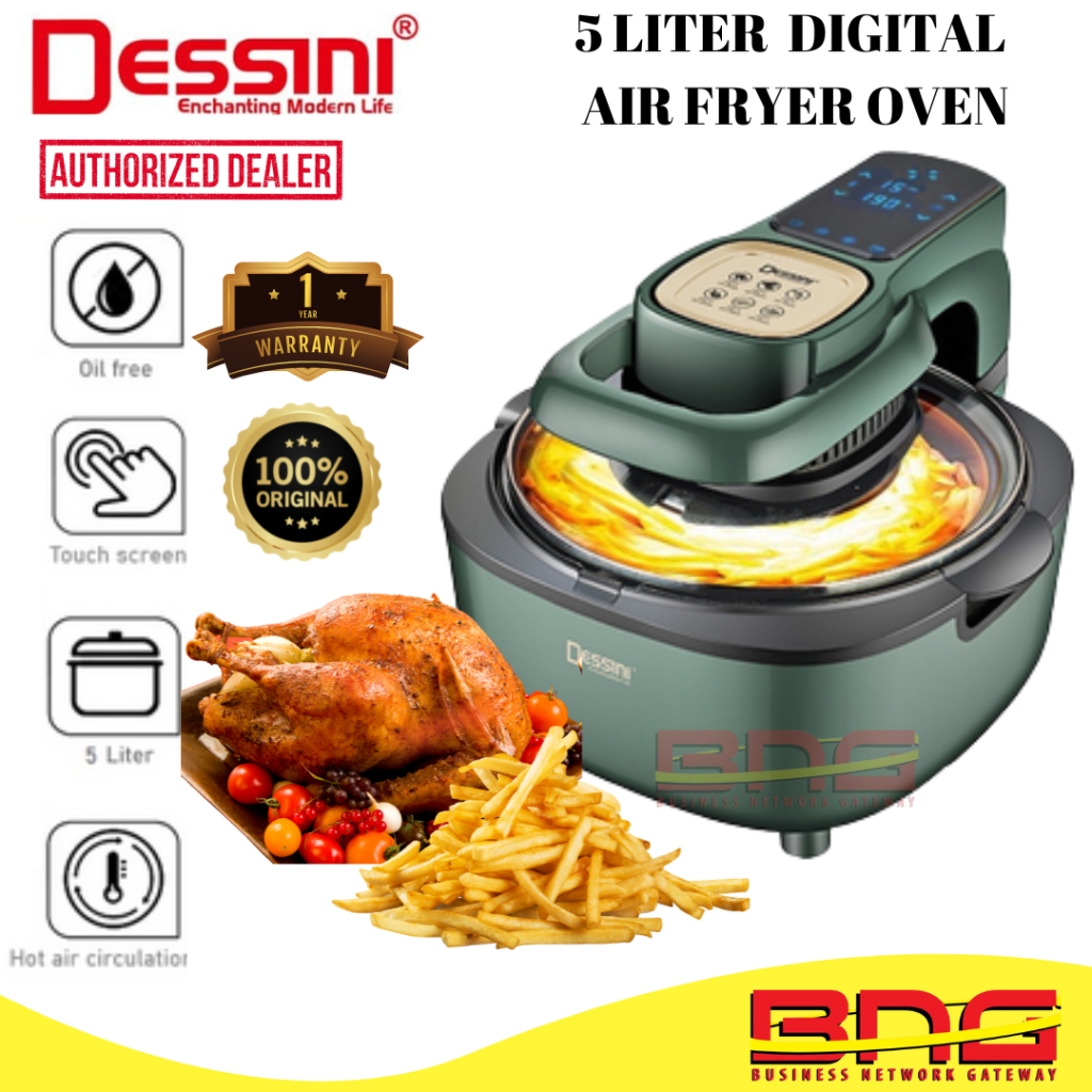 Dessini 5L Digital Air Fryer เตาอบไฟฟ้า Convection Toaster Timer น้ํามันฟรีเครื่อง Ketuhar Penggoren