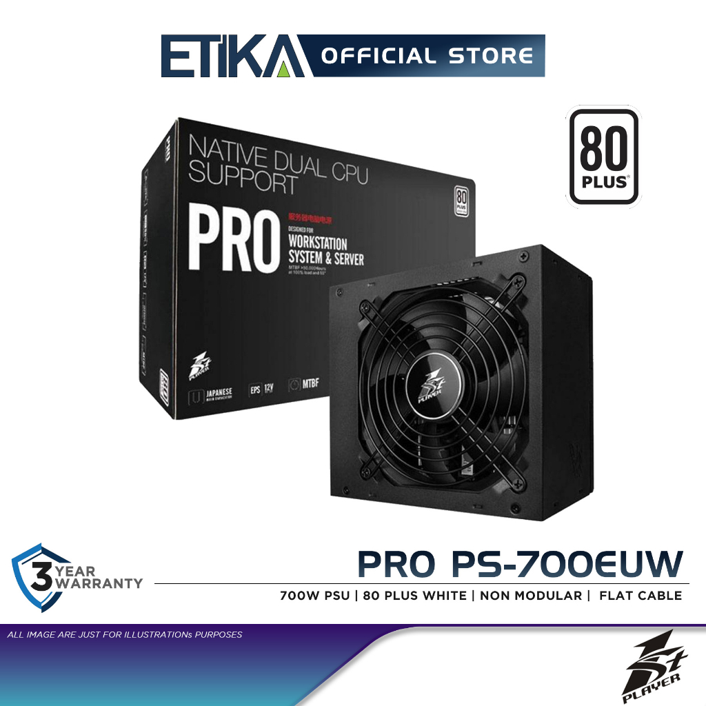 1st Player PRO PS-700EUW 700W แหล่งจ่ายไฟ PSU 80 Plus 230V EU Non Modular สายแบน