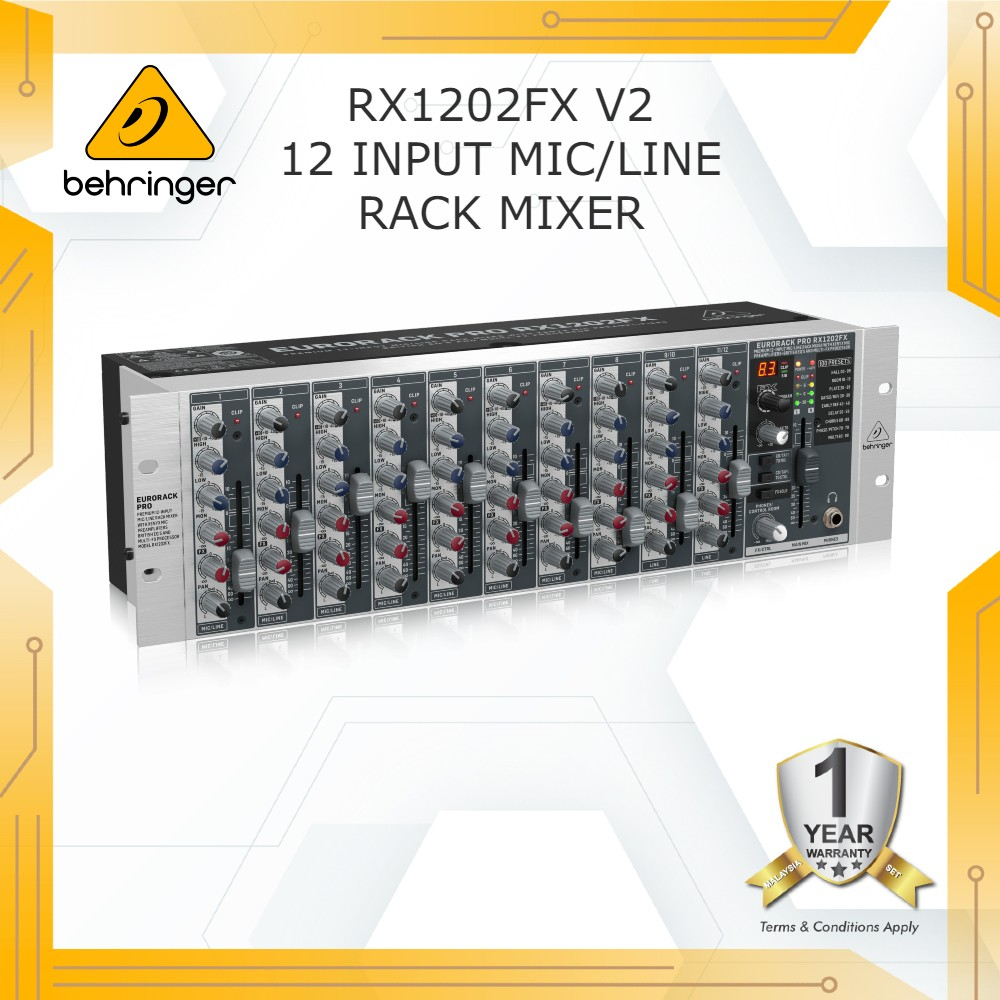 Behringer Eurorack Pro RX1202FX V2 เครื่องผสมอาหาร Rackmount พร้อมเอฟเฟกต์