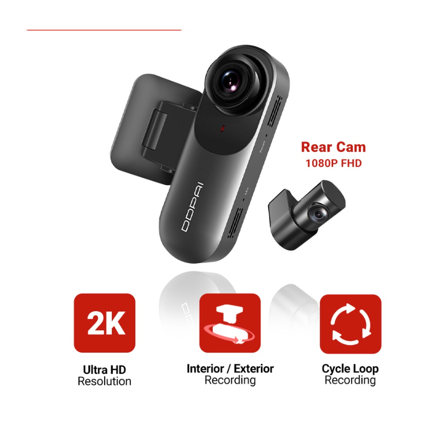 DDPAI Mola N3 Pro ด้านหน้าและด้านหลัง 1600P HD Dash Cam พร้อมการ์ดหน่วยความจํา 32gb