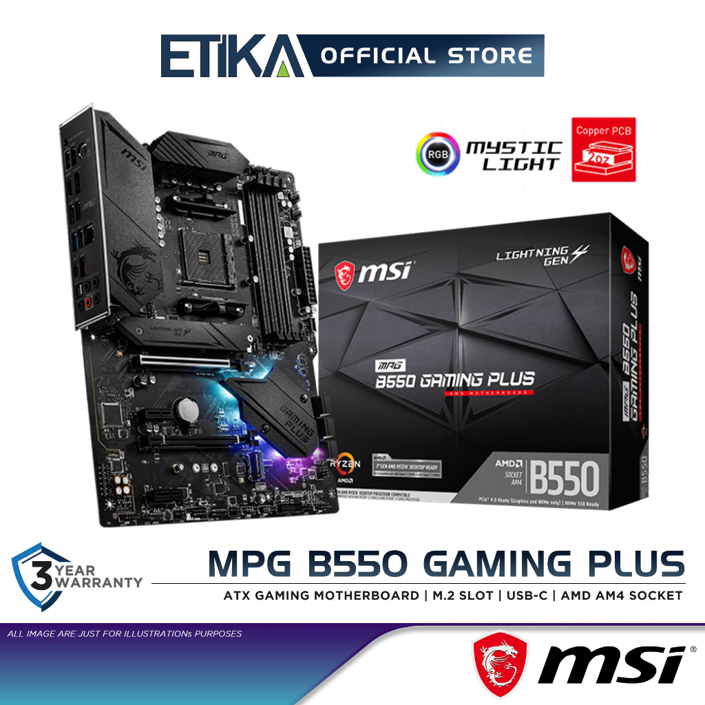 Msi MPG B550 Gaming Plus เมนบอร์ดสําหรับเล่นเกม ATX M.2 สล็อต USB-C AMD B550 ชิปเซ็ต AM4 ซ็อกเก็ต