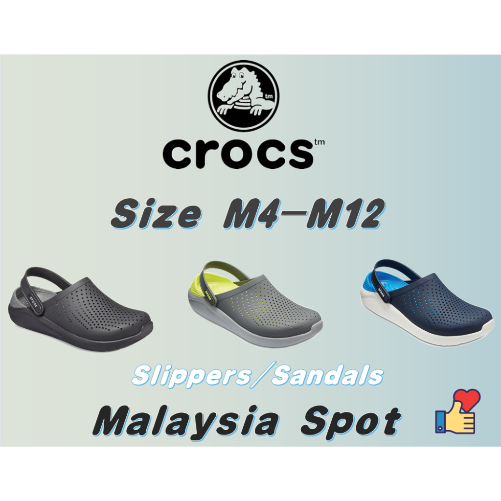 Size M4-m12crocs Literid Clog Mens Sandal ขนาดใหญ่รองเท้าแตะกันลื่นลําลอง selipar crocs lelaki รองเท้า