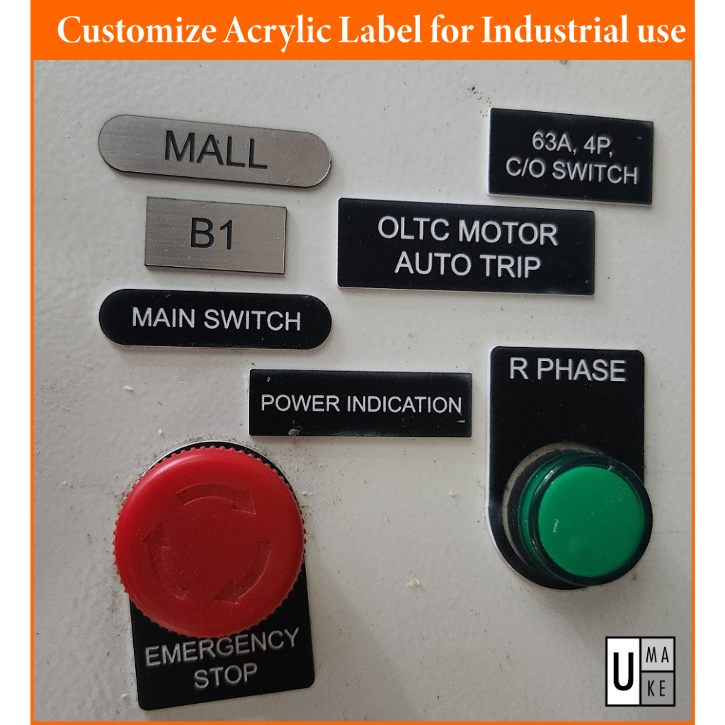 Industrial use Acrylic Label Tag for controller box Junction box switch indicative light emergency s