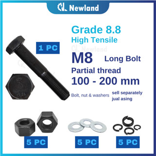 Newland น็อตสกรูเกลียว M8 เกรด 8.8 หกเหลี่ยม สําหรับงานเกษตร