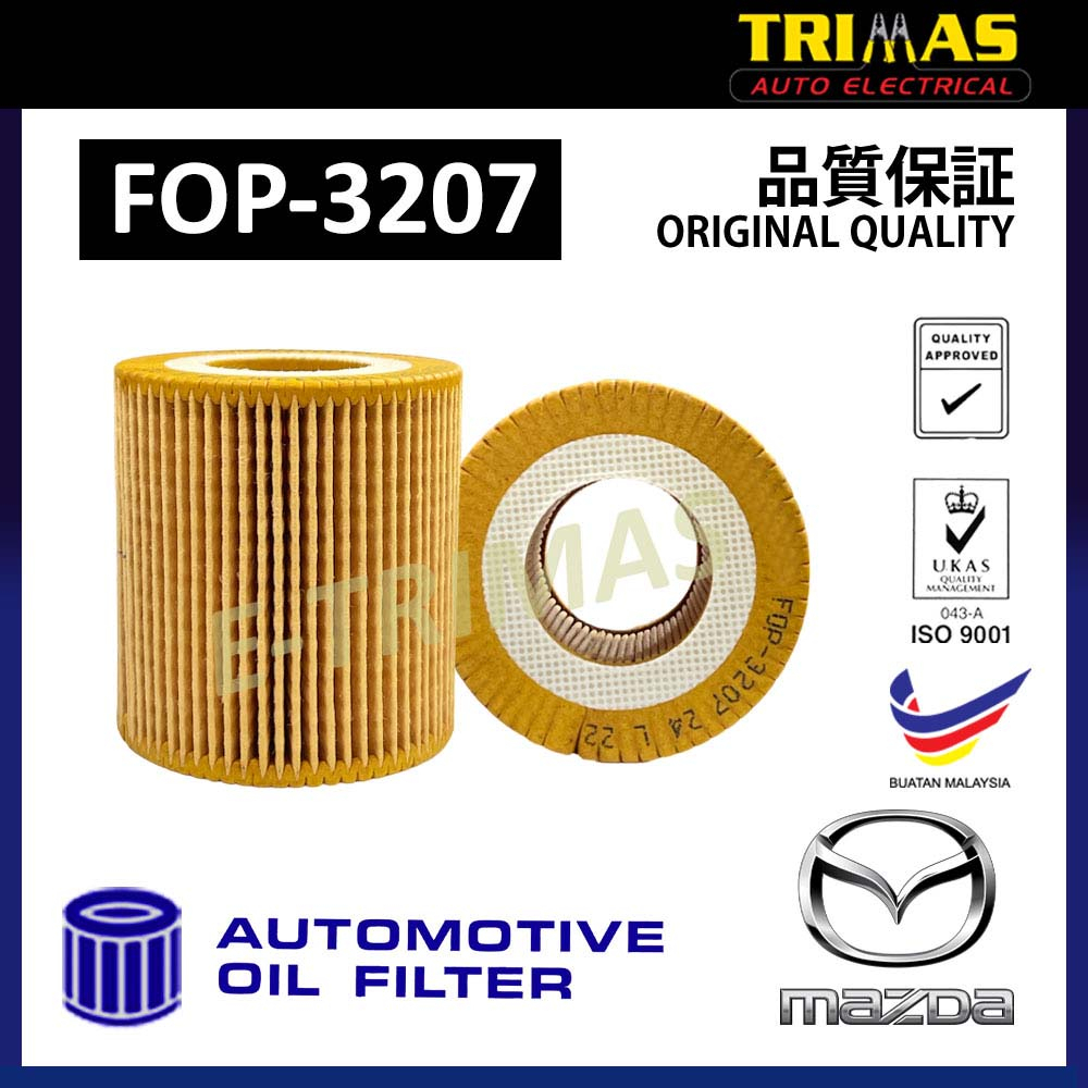 TRIMAS กรองน้ํามันเครื่อง Mazda BT50 Penapis Miyak Hitam Enjin Kereta FOP-3207 U2Y0-14-302