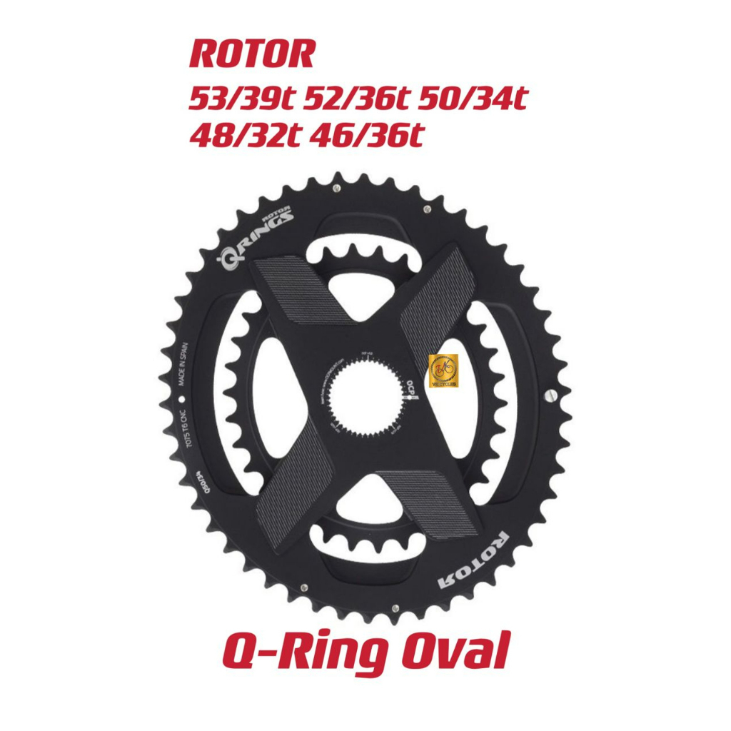 Rotor Direct Mount Oval Q-ring CHAINRING - 53/39T 52/36T 50/34T 48/32T 46/30T - สีดํา