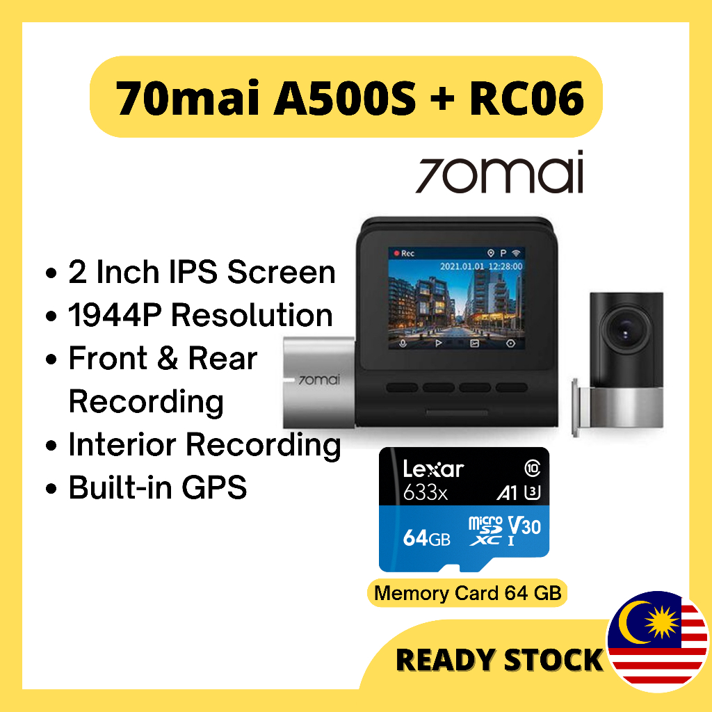 70mai A500s Dashcam Pro Plus + ด้านหน้าและด้านหลัง